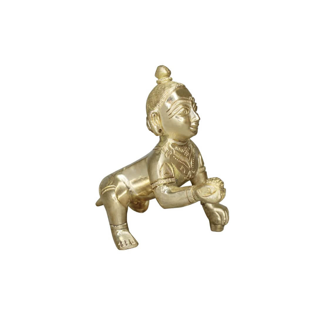 ROYALSTUFFS Brass Laddoo Gopal, Baby Krishna,Idol Statue Sculpture, Brass Laddu Gopal Kishan, Thakurji Murti Idol Statue, Laddu Gopal Idol, Bal Gopal Murti | Weight - 530 Grams - Royalstuffs.com