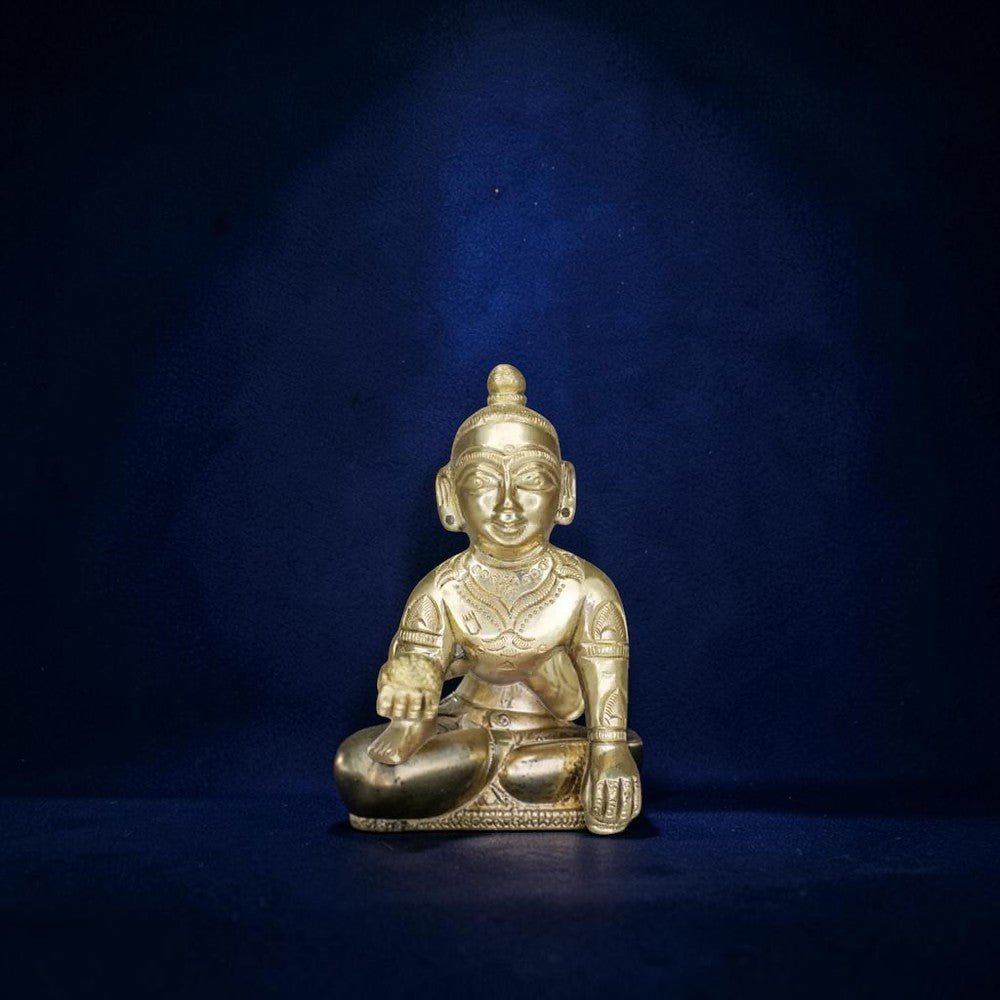 ROYALSTUFFS Brass Laddoo Gopal, Baby Krishna,Idol Statue Sculpture, Brass Laddu Gopal Kishan, Thakurji Murti Idol Statue, Laddu Gopal Idol, Bal Gopal Murti | Weight - 530 Grams - Royalstuffs.com