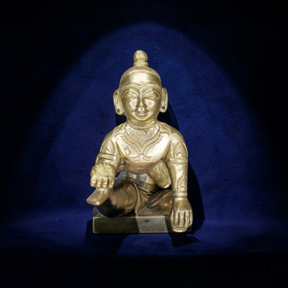 ROYALSTUFFS Brass Laddoo Gopal, Baby Krishna,Idol Statue Sculpture, Brass Laddu Gopal Kishan, Thakurji Murti Idol Statue, Laddu Gopal Idol, Bal Gopal Murti | Weight - 530 Grams - Royalstuffs.com