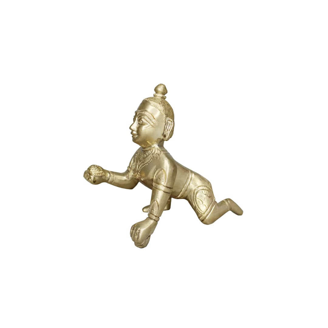 ROYALSTUFFS Brass Laddoo Gopal, Baby Krishna,Idol Statue Sculpture, Brass Laddu Gopal Kishan, Thakurji Murti Idol Statue, Laddu Gopal Idol, Bal Gopal Murti | Weight - 530 Grams - Royalstuffs.com