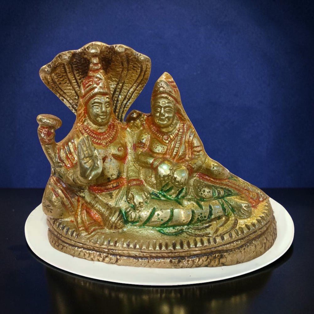 ROYALSTUFFS Brass Lord Vishnu with Lakshmi Rest Upon Shesha Naag - Brass Laxmi Narayan Statue Dimension - (5.5x4x1.5) in inches Decorative Showpiece - Royalstuffs.com