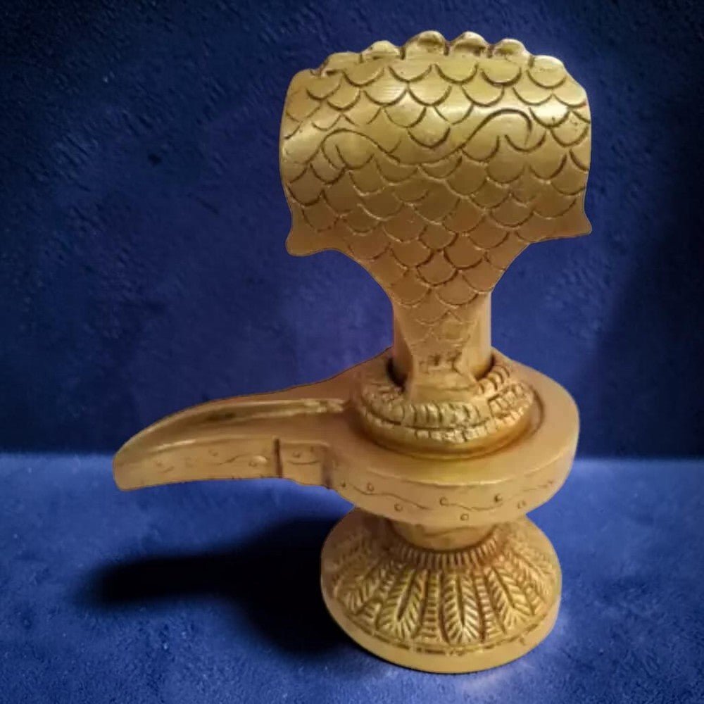 ROYALSTUFFS Brass Shivling with Hand Work on Snakes Decorative Showpiece - 5.5 Inch (Brass, Gold) - Royalstuffs.com