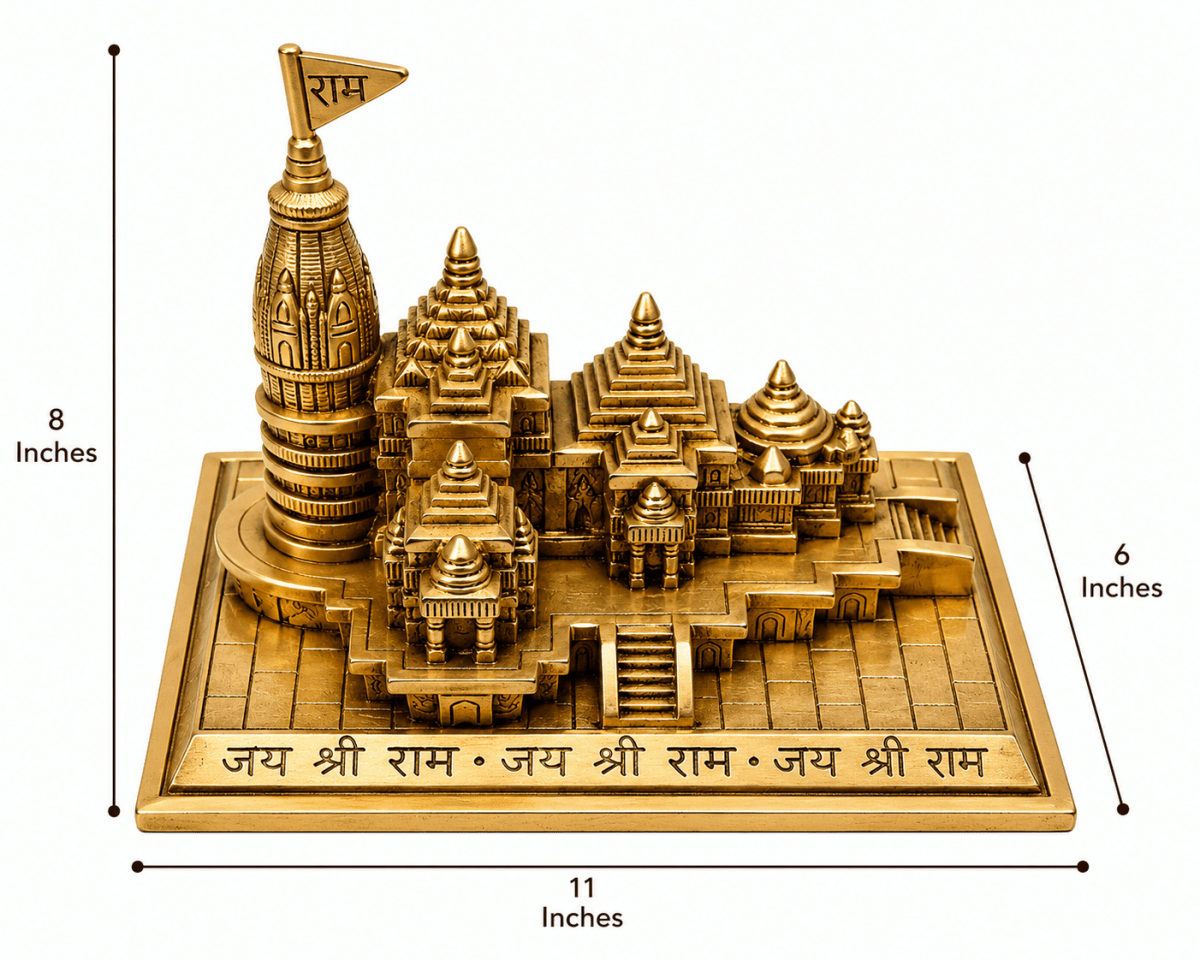 ROYALSTUFFS Brass Shri Ram Mandir Ayodhya Miniature for Home Decor Puja Mandir Decor Showpiece Gift Item (Weight - 2.6 Kgs) - Royalstuffs.com