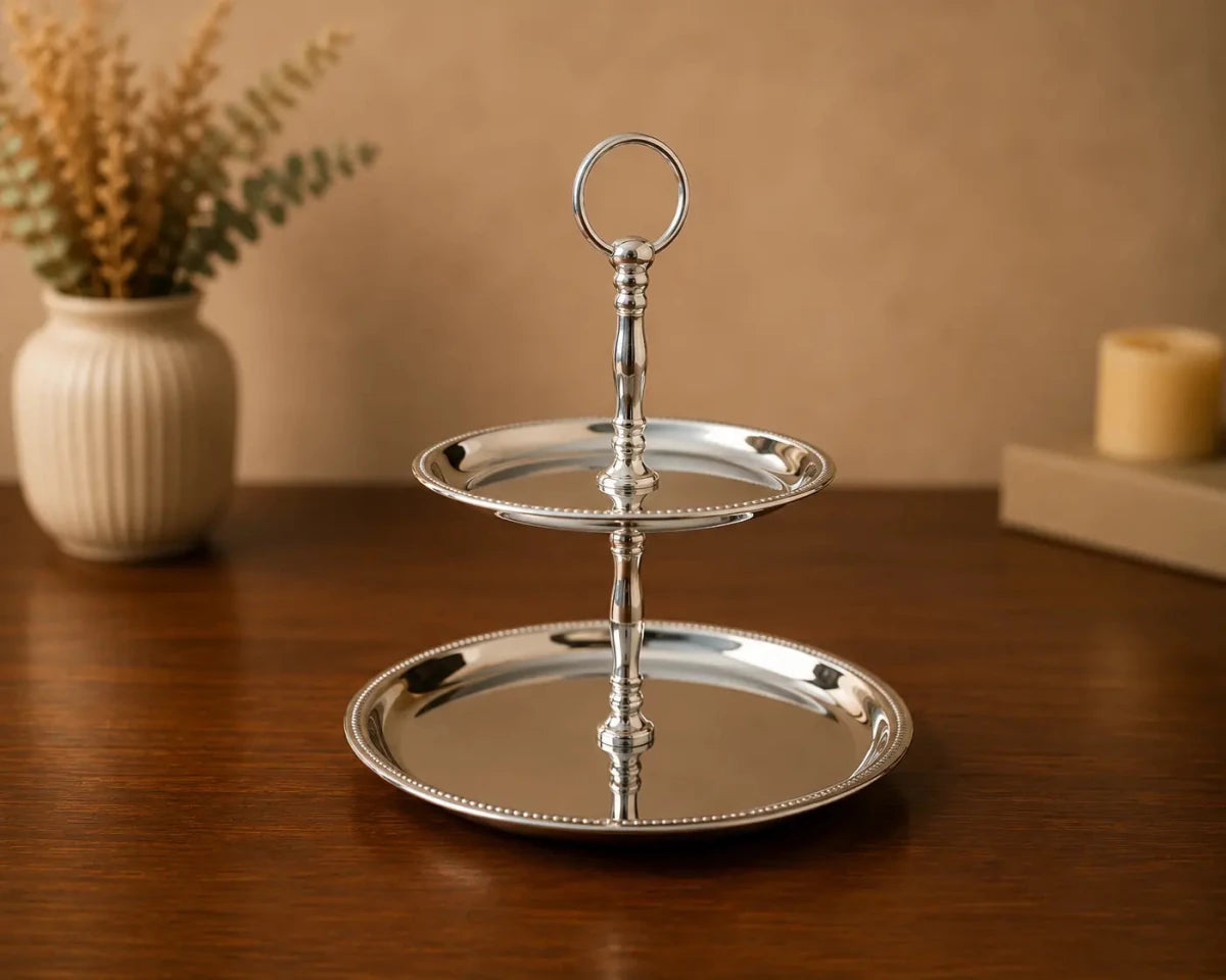 ROYALSTUFFS Cake Stand/Serving Platter for Home and Bakery Stainless Steel Cake Server (Silver, Pack of 1) - Royalstuffs.com