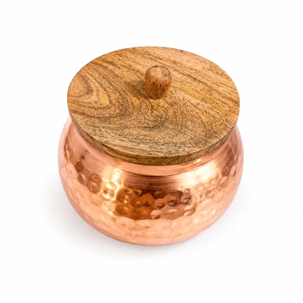 ROYALSTUFFS Copper Finished Hammered Metal Jar Set with wooden lid (Air Tight) 4×4 inches - Royalstuffs.com
