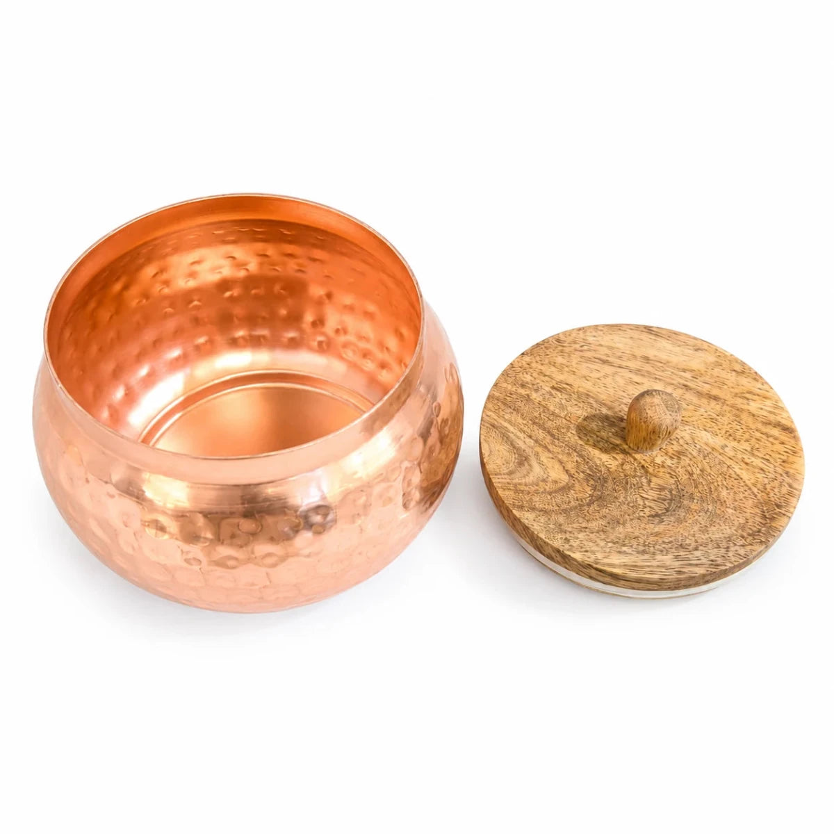 ROYALSTUFFS Copper Finished Hammered Metal Jar Set with wooden lid (Air Tight) 4×4 inches - Royalstuffs.com