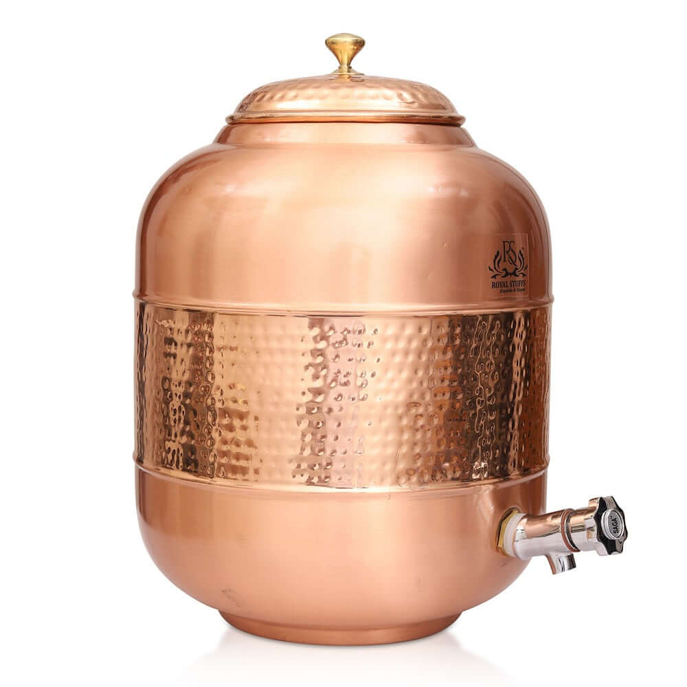 8L Copper Water Dispenser with Elegant Hammered Design | Storage Tank for Drinking Water - Royalstuffs.com