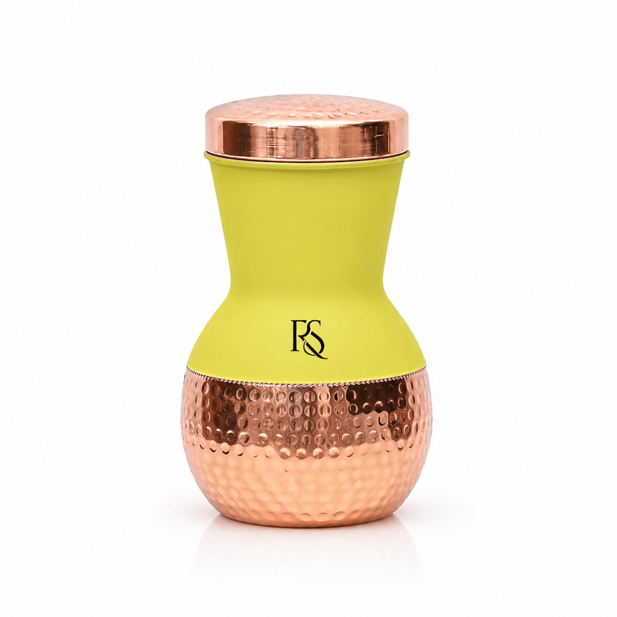 ROYALSTUFFS Copper Yellow Matka Pot with Inbuilt Glass Capacity 1250 ML - Royalstuffs.com