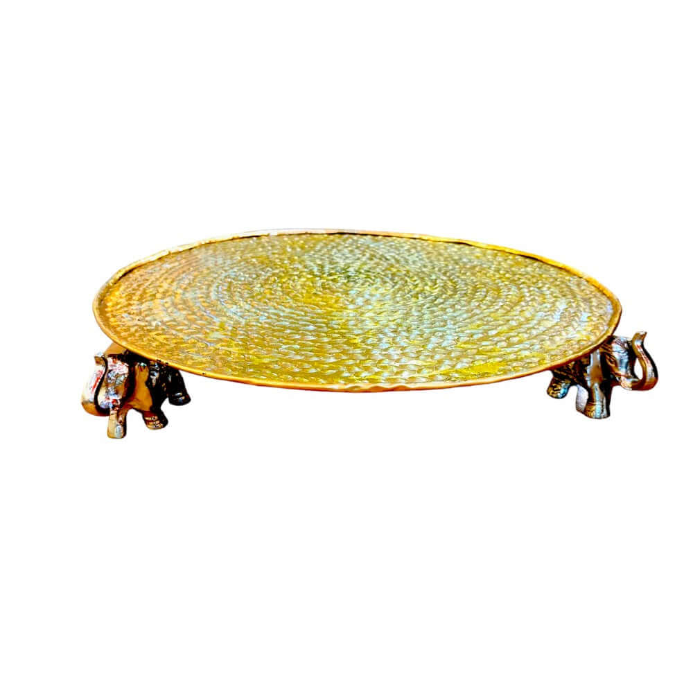 ROYALSTUFFS Elephant Platter with Carved Metal Top – Carved – Glittery Gold ( 12×2 inch ) - Royalstuffs.com
