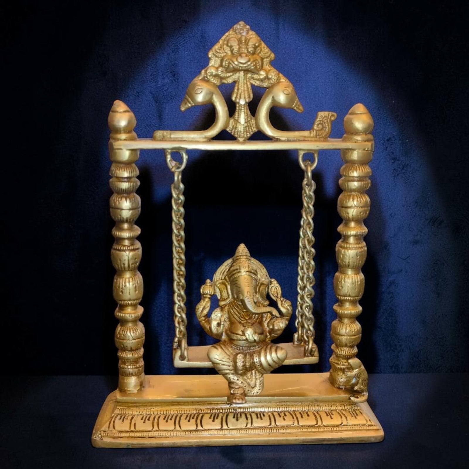 ROYALSTUFFS Ganesha on Swing Statue Idol Brass Height ( 10 Inch) - Royalstuffs.com
