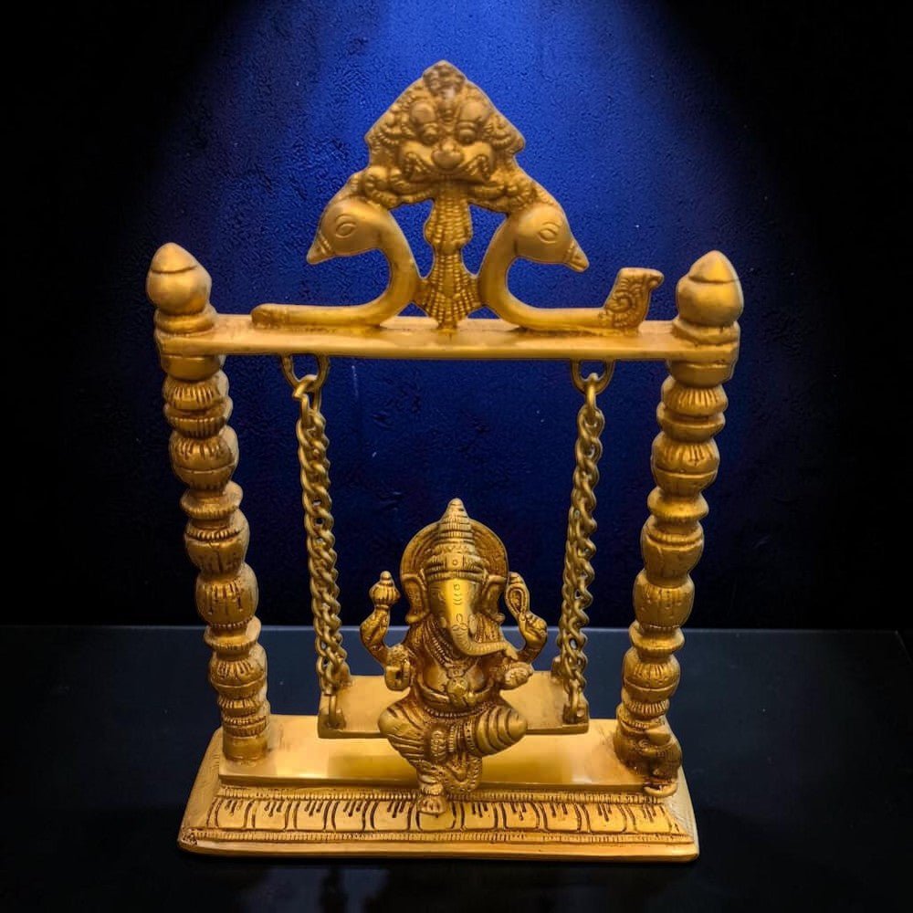 ROYALSTUFFS Ganesha on Swing Statue Idol Brass Height ( 10 Inch) - Royalstuffs.com