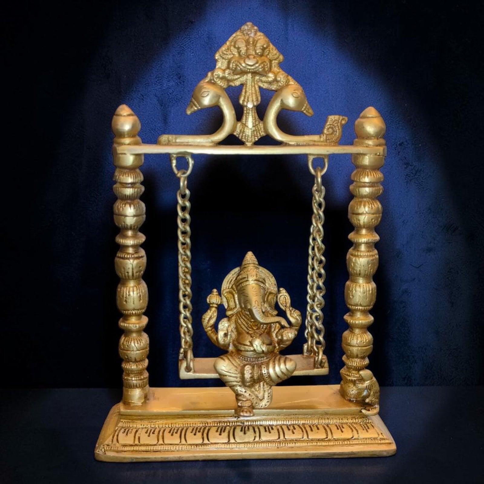 ROYALSTUFFS Ganesha on Swing Statue Idol Brass Height ( 10 Inch) - Royalstuffs.com