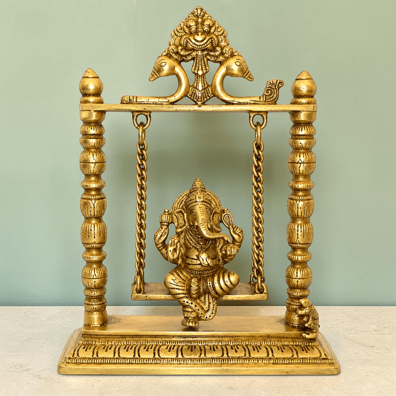 ROYALSTUFFS Ganesha on Swing Statue Idol Brass Height ( 10 Inch) - Royalstuffs.com