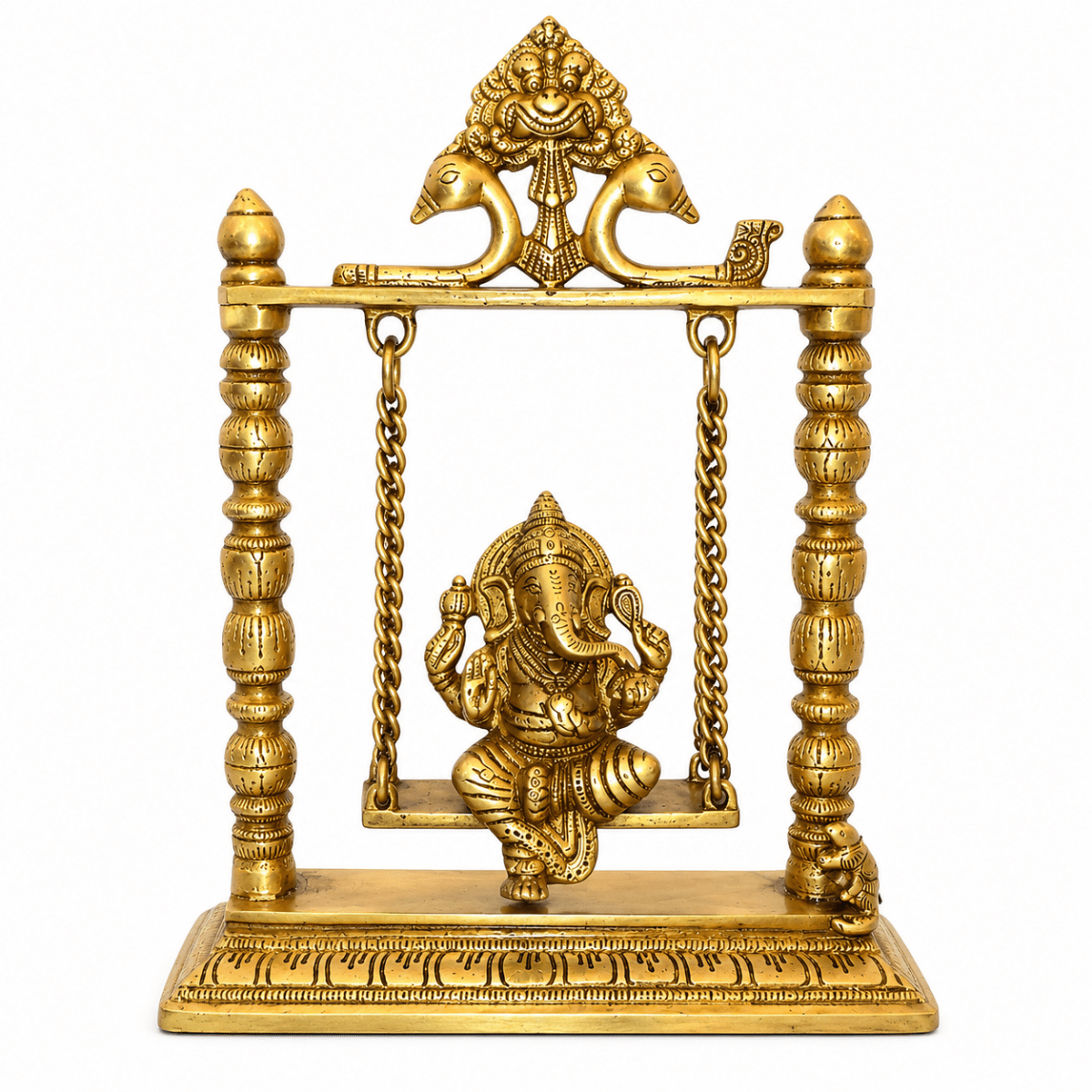 ROYALSTUFFS Ganesha on Swing Statue Idol Brass Height ( 10 Inch) - Royalstuffs.com