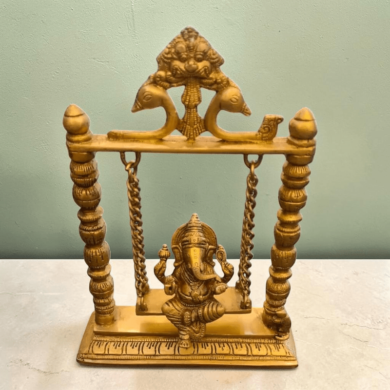 ROYALSTUFFS Ganesha on Swing Statue Idol Brass Height ( 10 Inch) - Royalstuffs.com