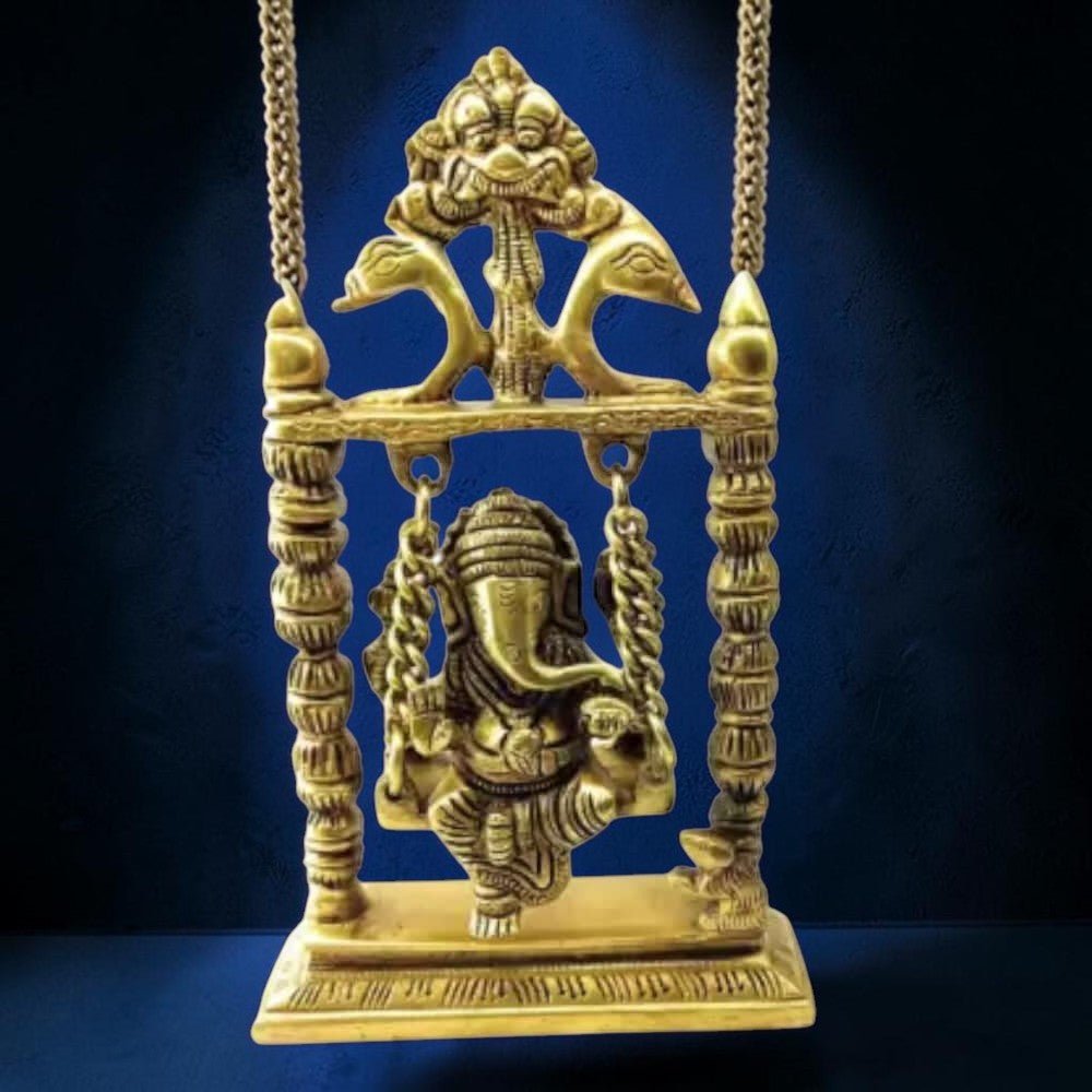 ROYALSTUFFS Ganesha on Swing Statue Idol Brass Height ( 8 Inch) - Royalstuffs.com
