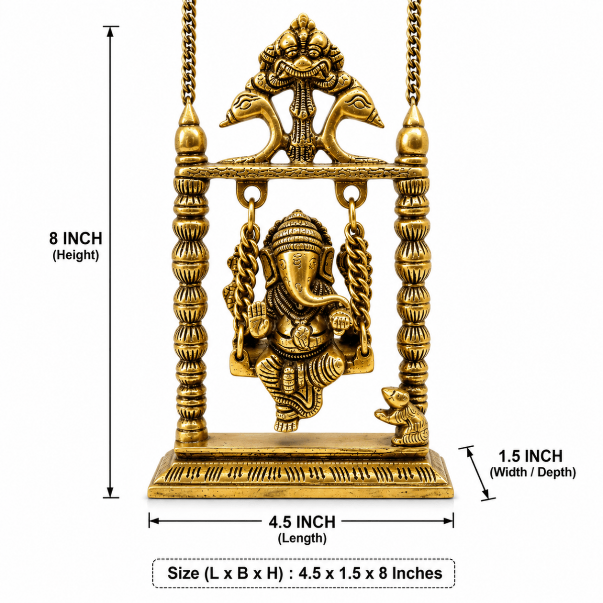 ROYALSTUFFS Ganesha on Swing Statue Idol Brass Height ( 8 Inch) - Royalstuffs.com