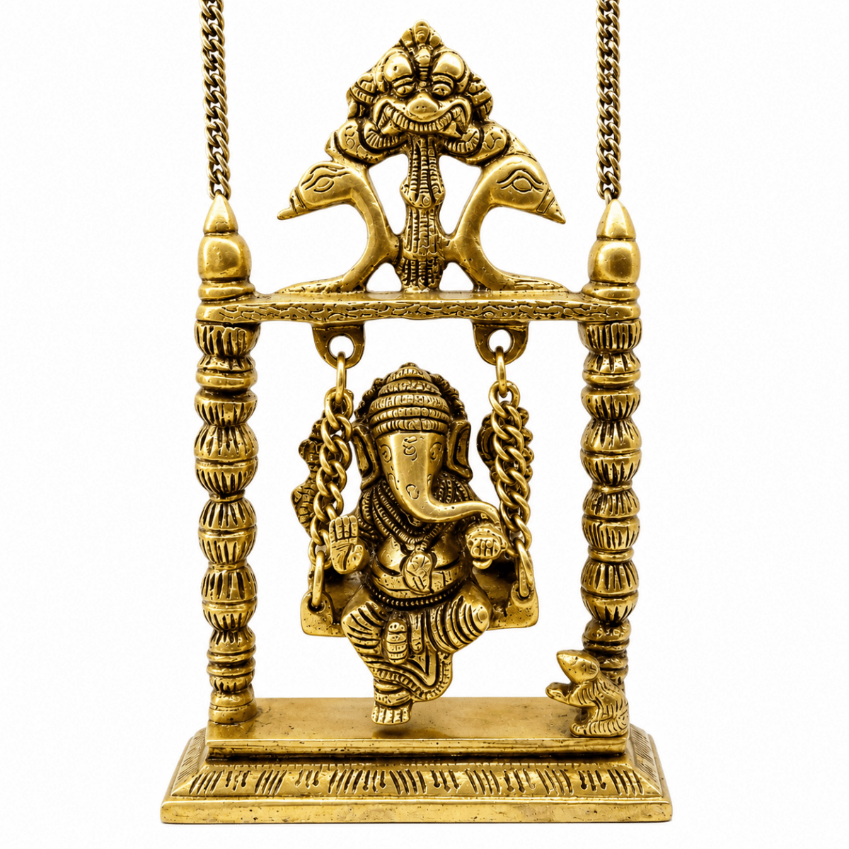 ROYALSTUFFS Ganesha on Swing Statue Idol Brass Height ( 8 Inch) - Royalstuffs.com