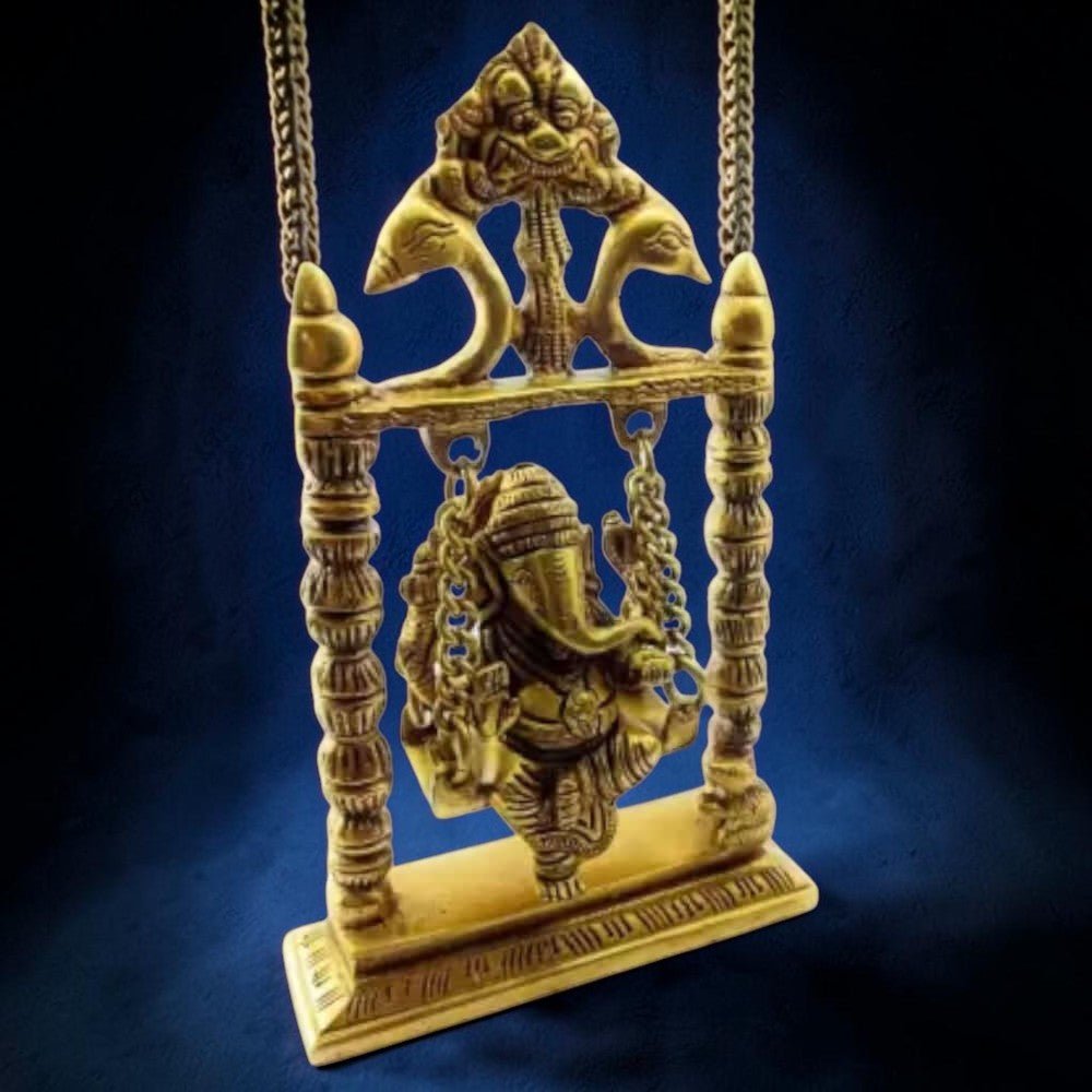ROYALSTUFFS Ganesha on Swing Statue Idol Brass Height ( 8 Inch) - Royalstuffs.com