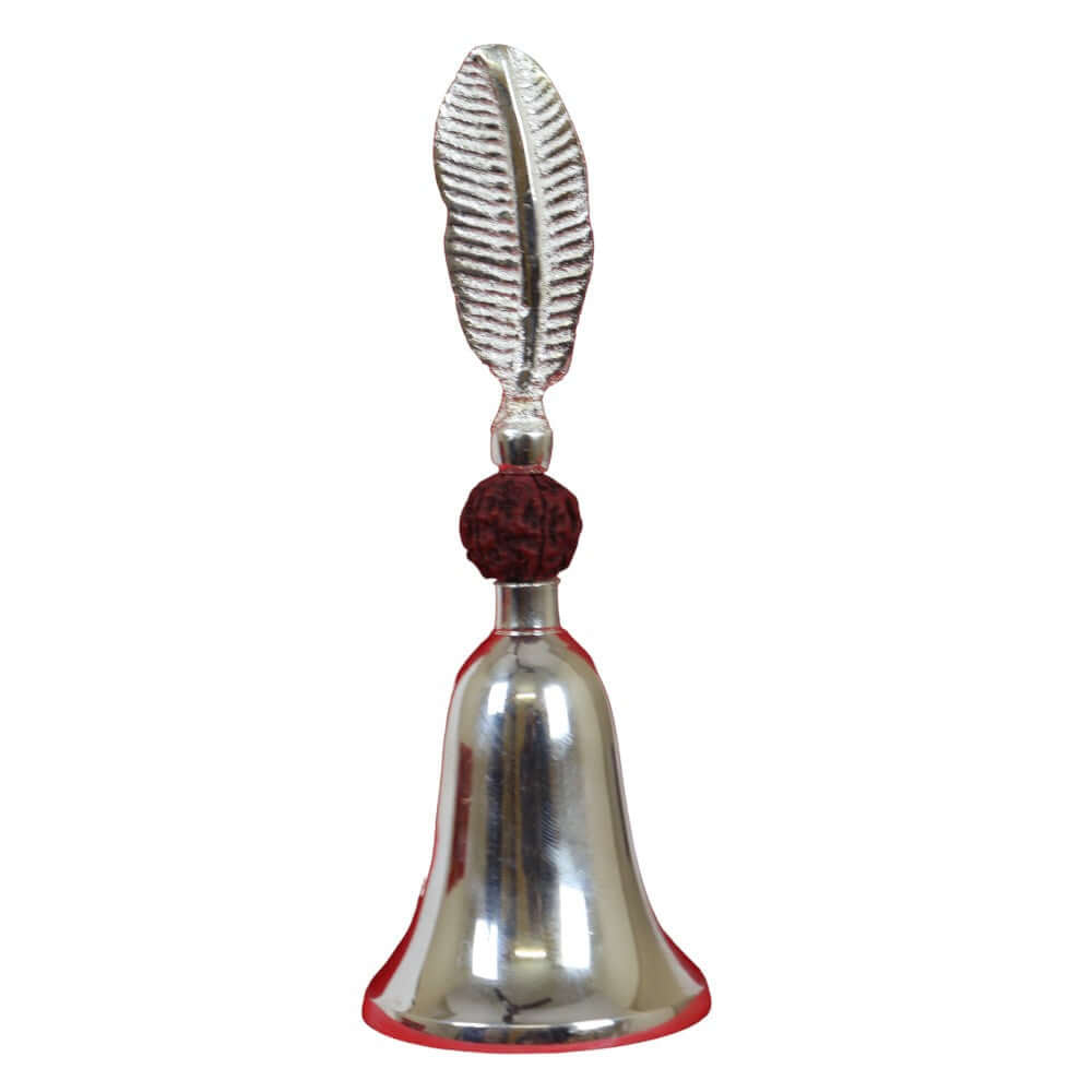 ROYALSTUFFS German Silver Rudraksh Puja Bell With Beautiful Red Velvet Box,Weight : 250 Gram - Royalstuffs.com
