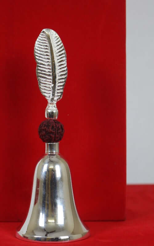 ROYALSTUFFS German Silver Rudraksh Puja Bell With Beautiful Red Velvet Box,Weight : 250 Gram - Royalstuffs.com
