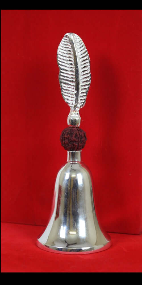 ROYALSTUFFS German Silver Rudraksh Puja Bell With Beautiful Red Velvet Box,Weight : 250 Gram - Royalstuffs.com