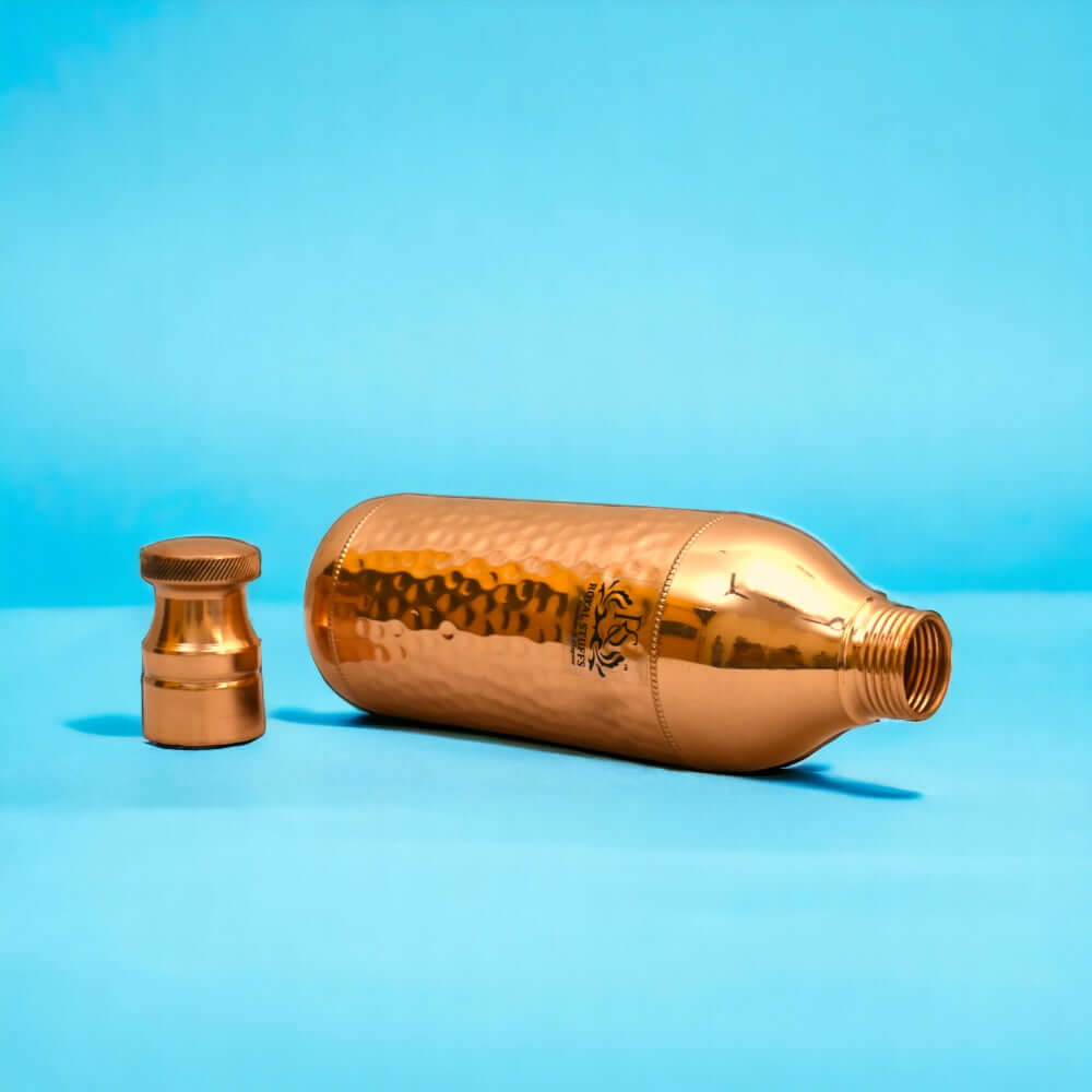 Handcrafted Hammered Copper Water Bottle 1200 ML | Leak Proof Champagne Shape Design - Royalstuffs.com