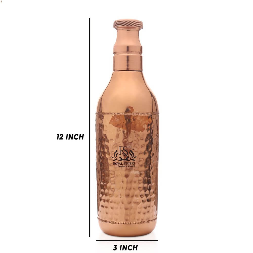 Handcrafted Hammered Copper Water Bottle 1200 ML | Leak Proof Champagne Shape Design - Royalstuffs.com