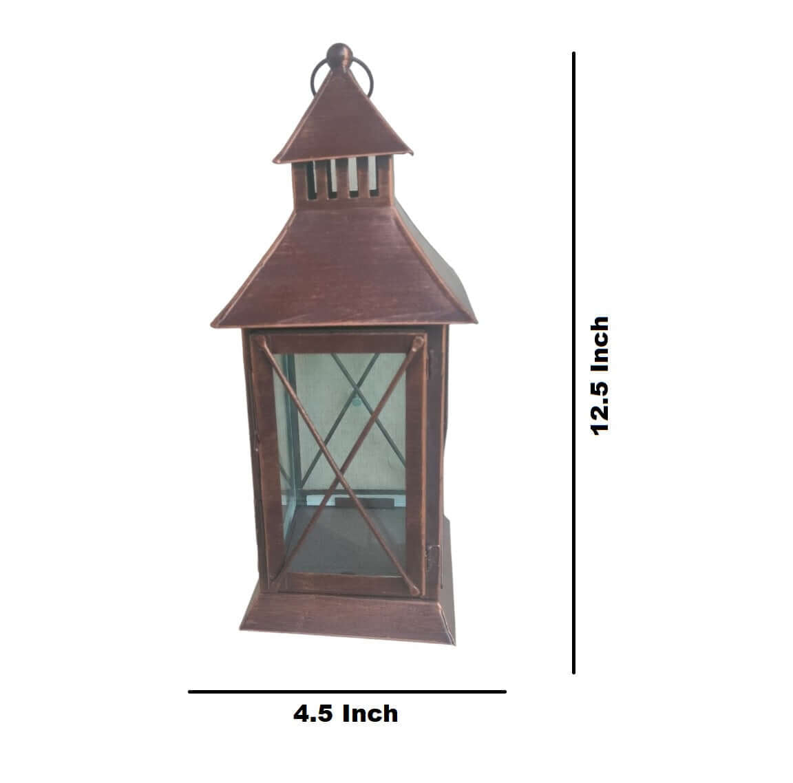 ROYALSTUFFS Hanging Moroccon Lantern for Decorations (Antique ) Brown Iron Table Lantern (4.5x4.5x12 Inch) - Royalstuffs.com