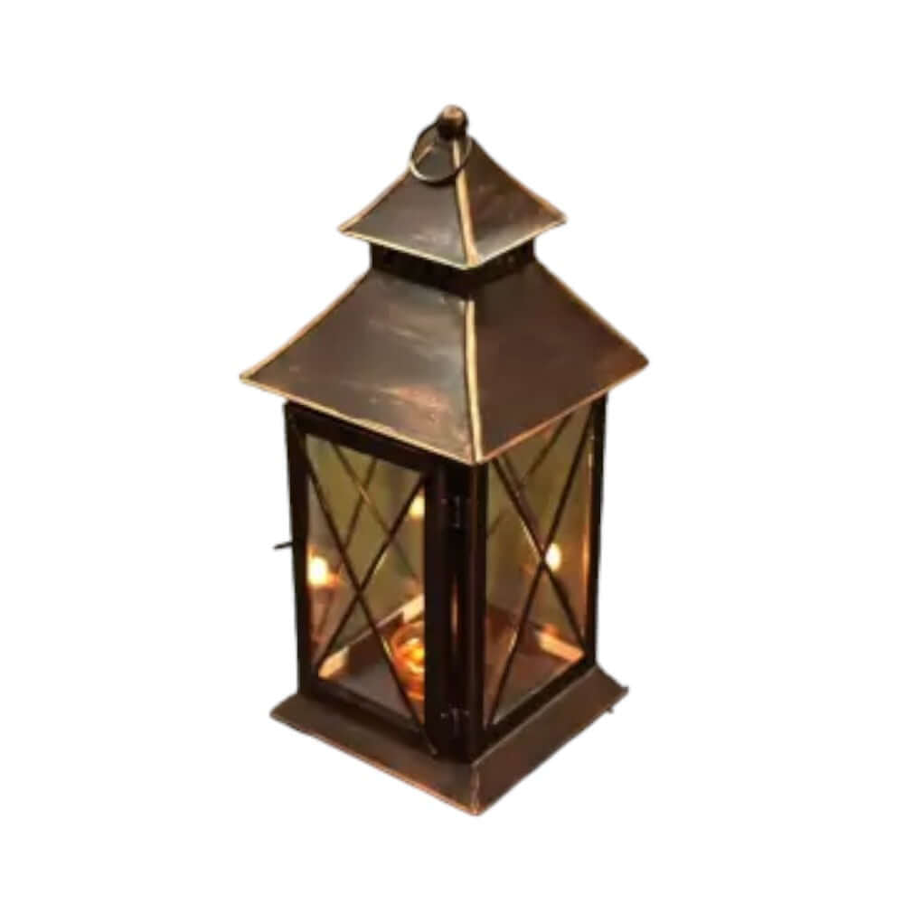 ROYALSTUFFS Hanging Moroccon Lantern for Decorations (Antique ) Brown Iron Table Lantern (4.5x4.5x12 Inch) - Royalstuffs.com