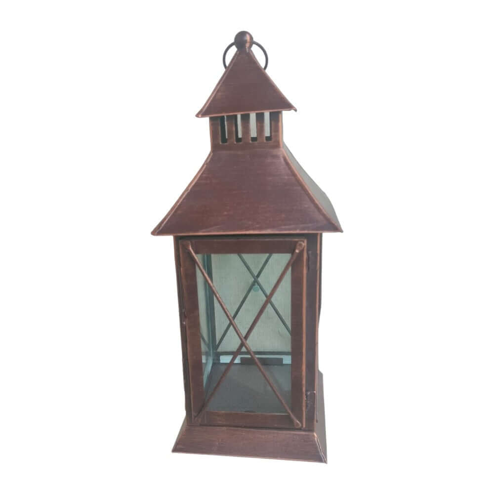 ROYALSTUFFS Hanging Moroccon Lantern for Decorations (Antique ) Brown Iron Table Lantern (4.5x4.5x12 Inch) - Royalstuffs.com