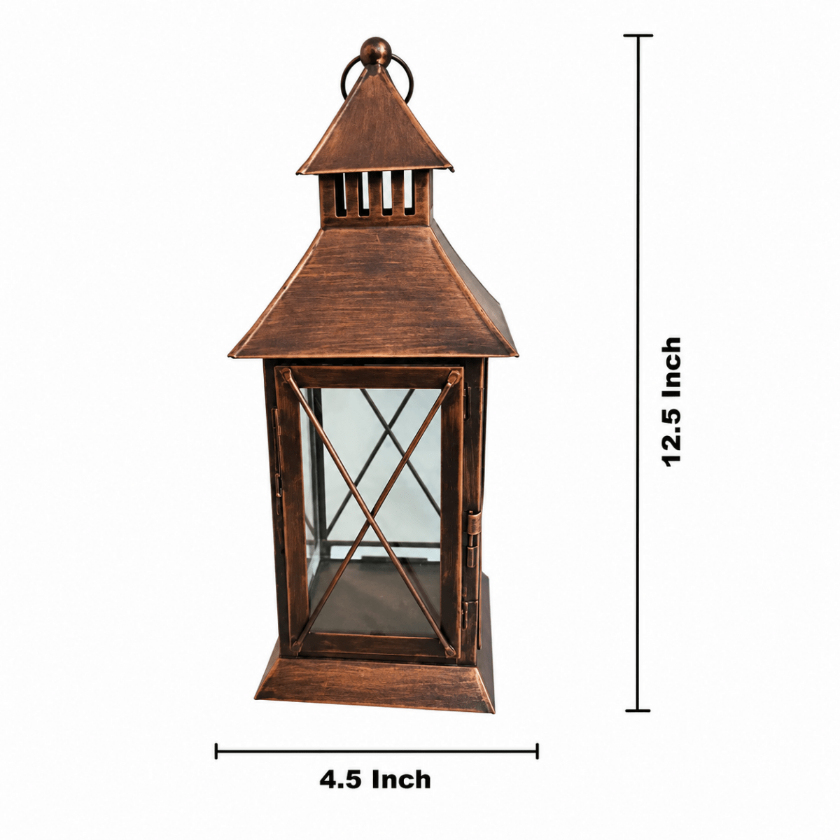 ROYALSTUFFS Hanging Moroccon Lantern for Decorations (Antique ) Brown Iron Table Lantern (4.5x4.5x12 Inch) - Royalstuffs.com