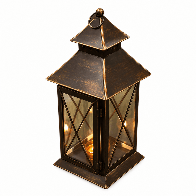 ROYALSTUFFS  Hanging Moroccon Lantern for Decorations (Antique ) Brown Iron Table Lantern  (4.5x4.5x12 Inch)