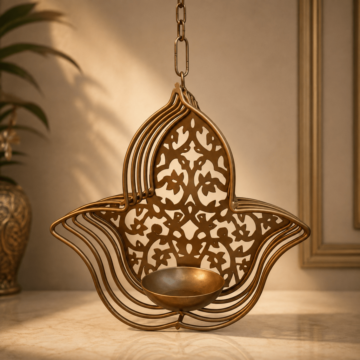 ROYALSTUFFS Hanging / Table – Shadow Tea Light Candle Holder – Gold (6x6x2 inches ) - Royalstuffs.com