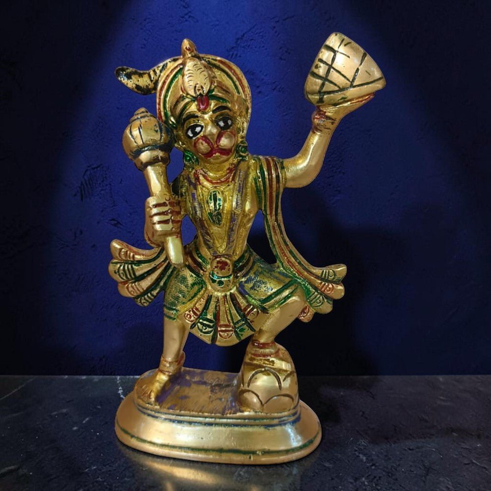 ROYALSTUFFS Hanuman murti Idol Brass / Bajrang Bali Idol to Protect from All Kind of Negative Energy/for Good Luck, Success and Prosperity (610 Gram) - Royalstuffs.com