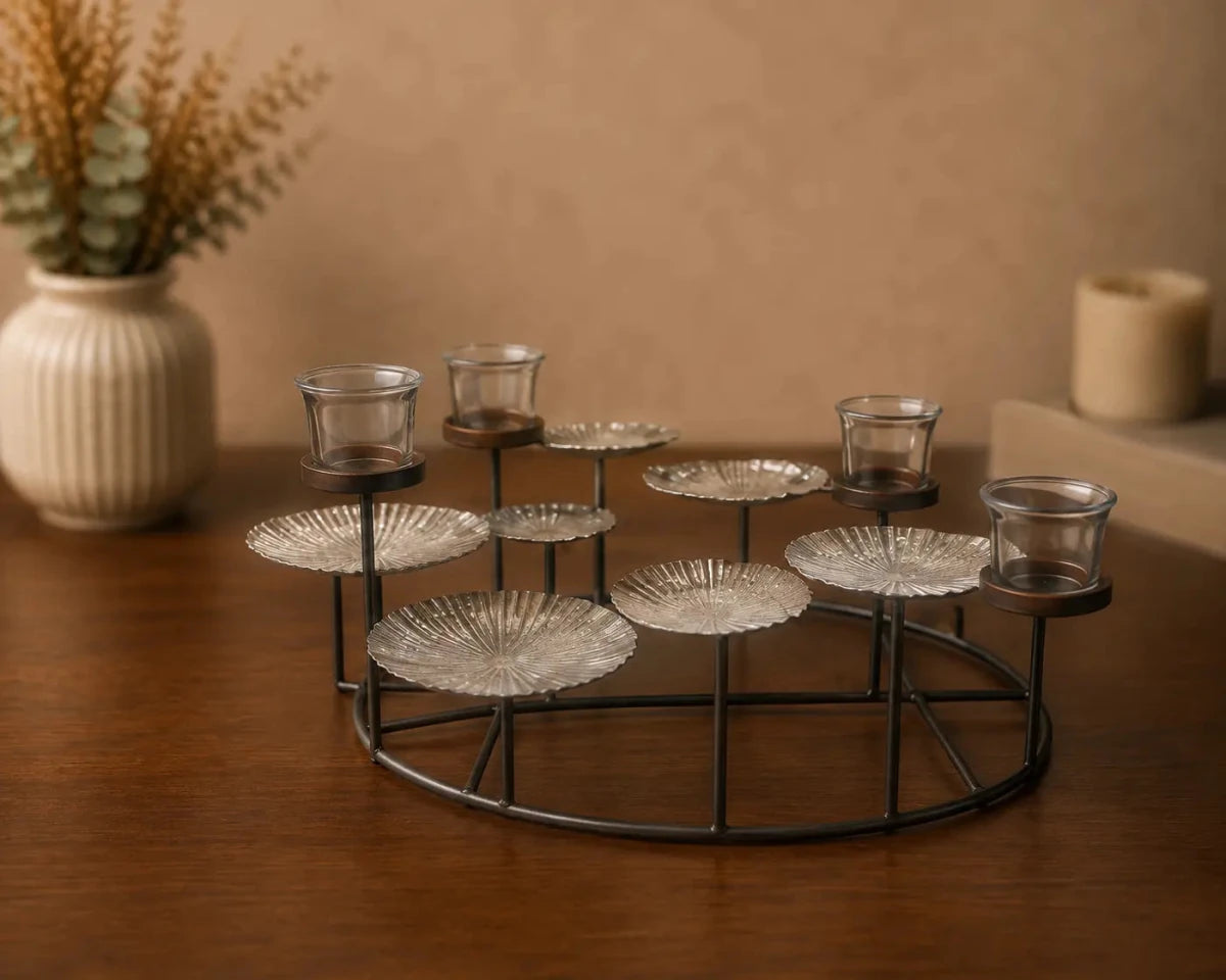 ROYALSTUFFS Helios Decorative Candle Holder 19.5x13x6 inches – Silver Gold - Royalstuffs.com