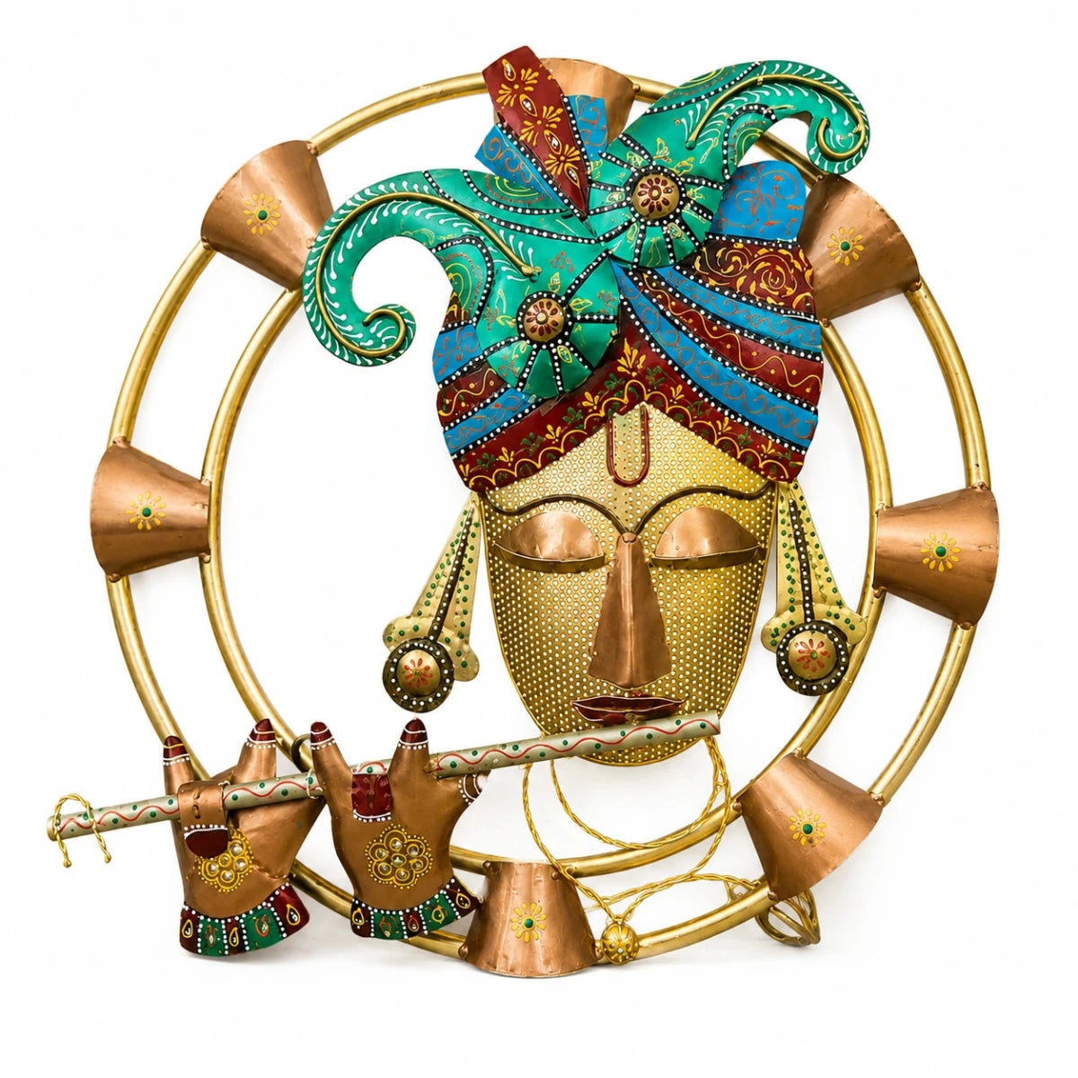 ROYALSTUFFS Krishna Playing Flute With Inbuilt LED Light Decorative Metal Wall Hangings With Light For Wall Décor – Round Iron Metal Wall Hanging For Home Decoration and Café Decoration - Royalstuffs.com