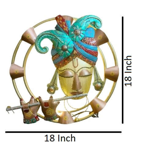 ROYALSTUFFS Krishna Playing Flute With Inbuilt LED Light Decorative Metal Wall Hangings With Light For Wall Décor – Round Iron Metal Wall Hanging For Home Decoration and Café Decoration - Royalstuffs.com