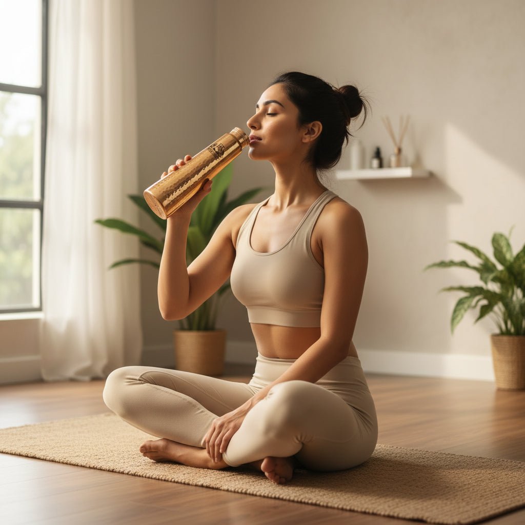 Copper Yoga Bottle Tower 700ml | Sports Leak Proof Hammered Pure Copper - Royalstuffs.com