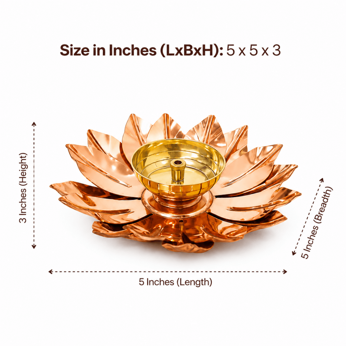 ROYALSTUFFS Lotus Diya Uncut – Brass Copper (Height: 2.5 Inch) - Royalstuffs.com