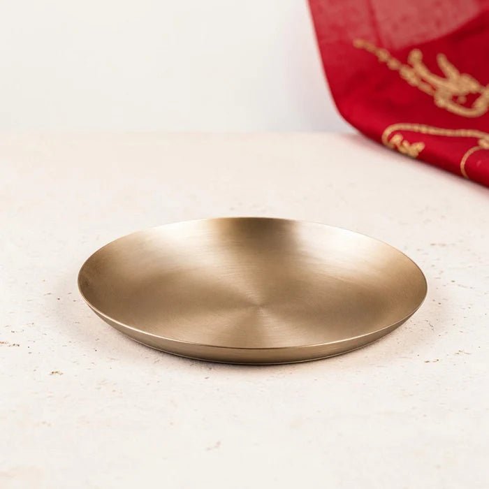 ROYALSTUFFS Maharaja Pure Kansa Quarter Plate | Handmade Bronze Dining & Serving Plate | 8 Inch | 500g - Royalstuffs.com