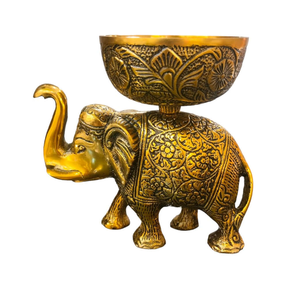 ROYALSTUFFS Metal Elephant Dry Fruit Bowl Showpiece Gold Polish for Your Home,Office Table & Gift Article,Animal Decorative Showpiece Figurines (640 Gram) - Royalstuffs.com