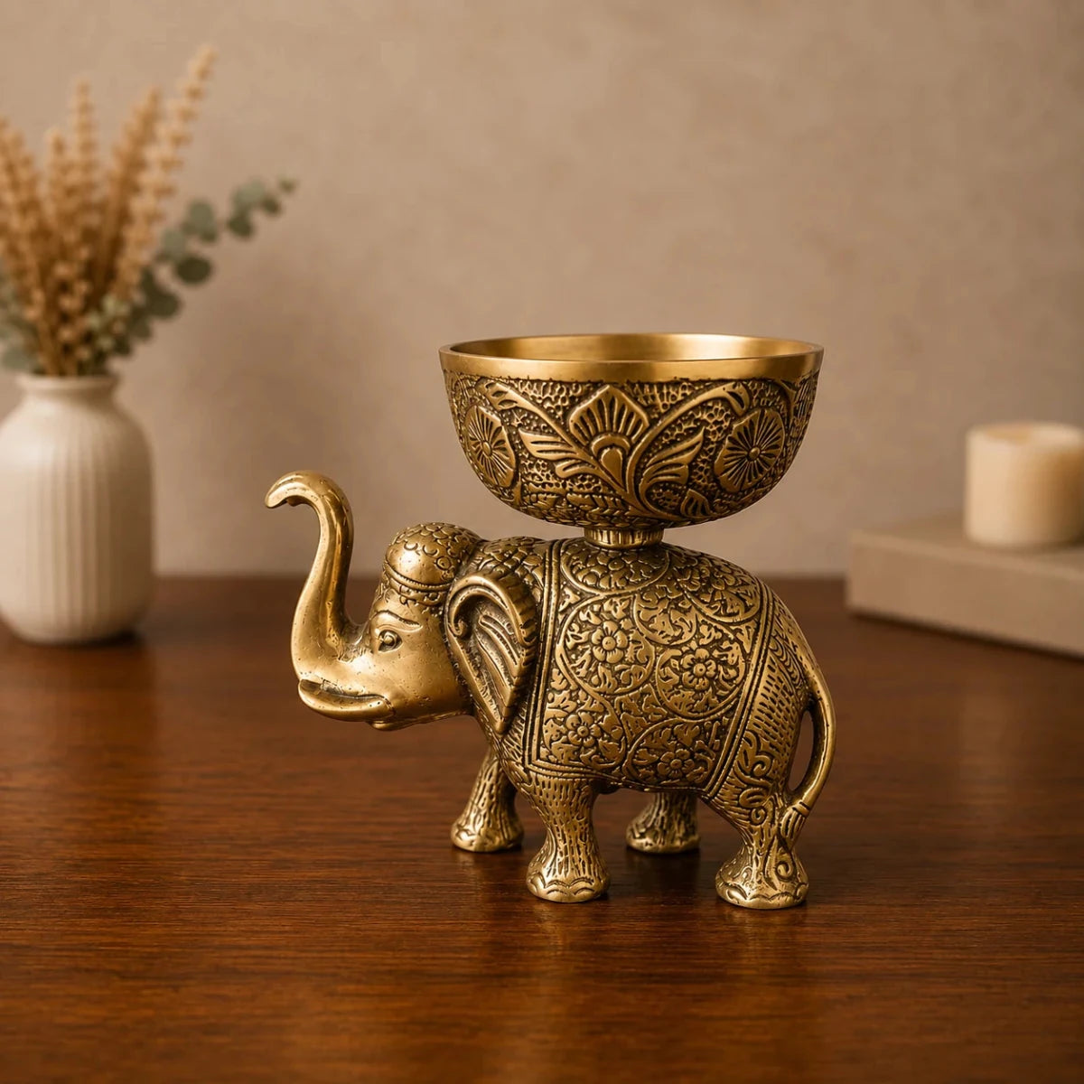 ROYALSTUFFS Metal Elephant Dry Fruit Bowl Showpiece Gold Polish for Your Home,Office Table & Gift Article,Animal Decorative Showpiece Figurines (640 Gram) - Royalstuffs.com