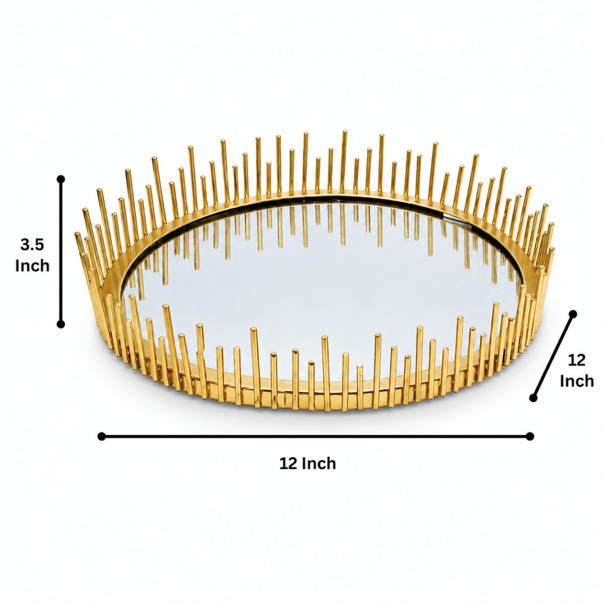 ROYALSTUFFS Metal Gifting Trays For Packing With Mirror Top, Open Gifting Trays for Wedding Packing, Gifting Trays For Packing Basket, Big Tray For Gifting Best Wishes Motif Hamper Trousseau Packing Tray (12 inch diameter) - Royalstuffs.com