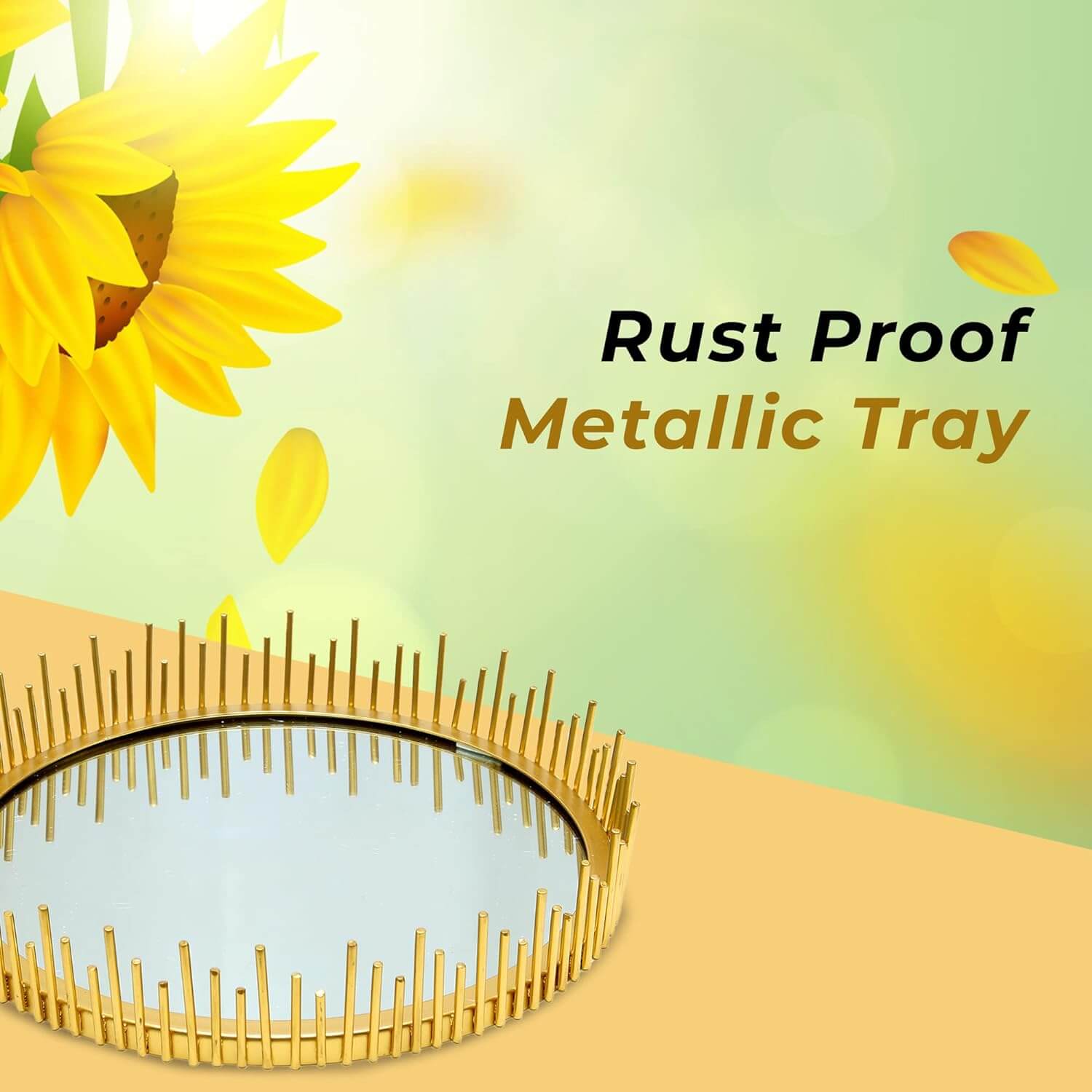 ROYALSTUFFS Metal Gifting Trays For Packing With Mirror Top, Open Gifting Trays for Wedding Packing, Gifting Trays For Packing Basket, Big Tray For Gifting Best Wishes Motif Hamper Trousseau Packing Tray (12 inch diameter) - Royalstuffs.com