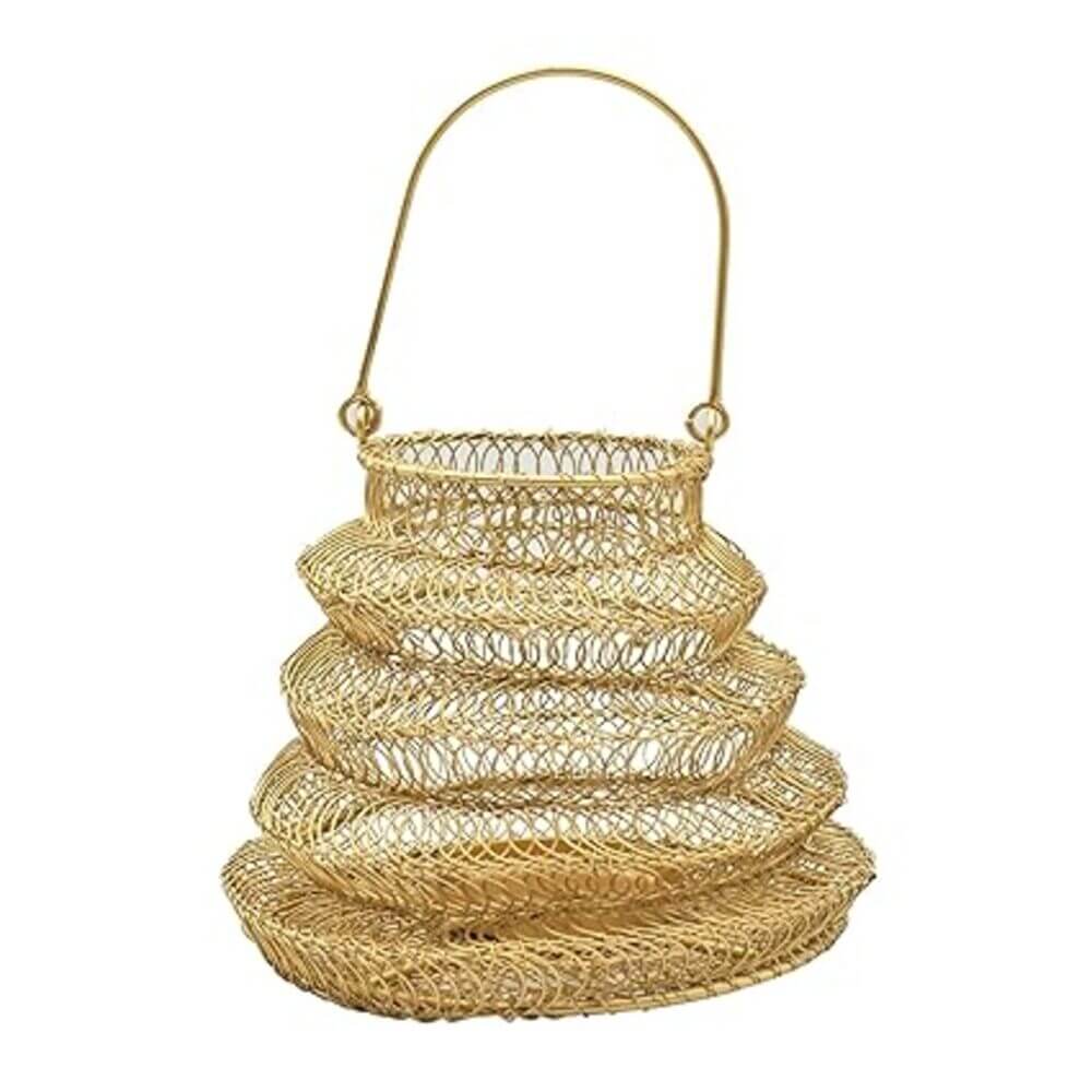ROYALSTUFFS Metal Mesh wire Hamper Shagun Basket | Metal Big Basket/Gifts Hamper Basket/Serving Basket/Fruit Basket/Dry Fruit Basket/Packing Tray (Golden) - Royalstuffs.com