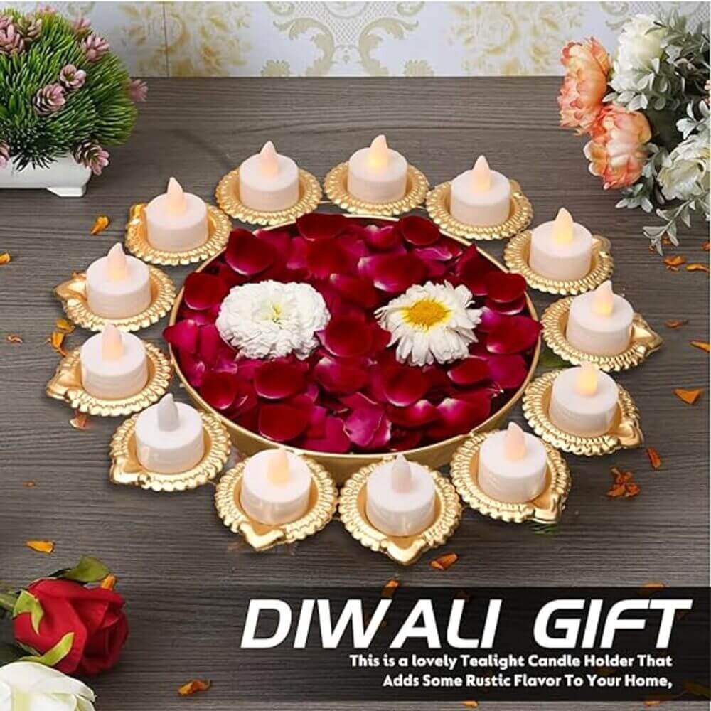 ROYALSTUFFS Metal Urli with Diyas Iron 13 - Cup Candle Holder (Gold, Pack of 1) - Royalstuffs.com