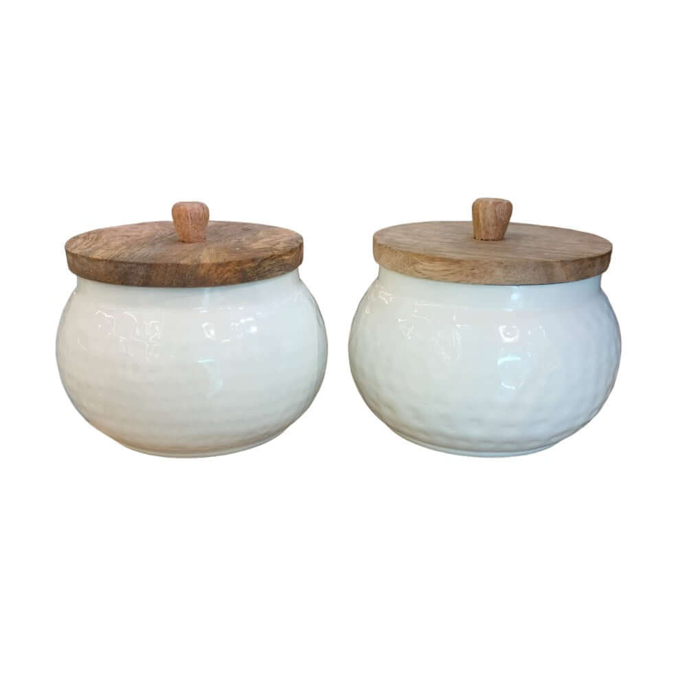 ROYALSTUFFS Modern Hammered Metal Jar Set with Wooden lid- Gift Bowl Set/Home Decor - Royalstuffs.com