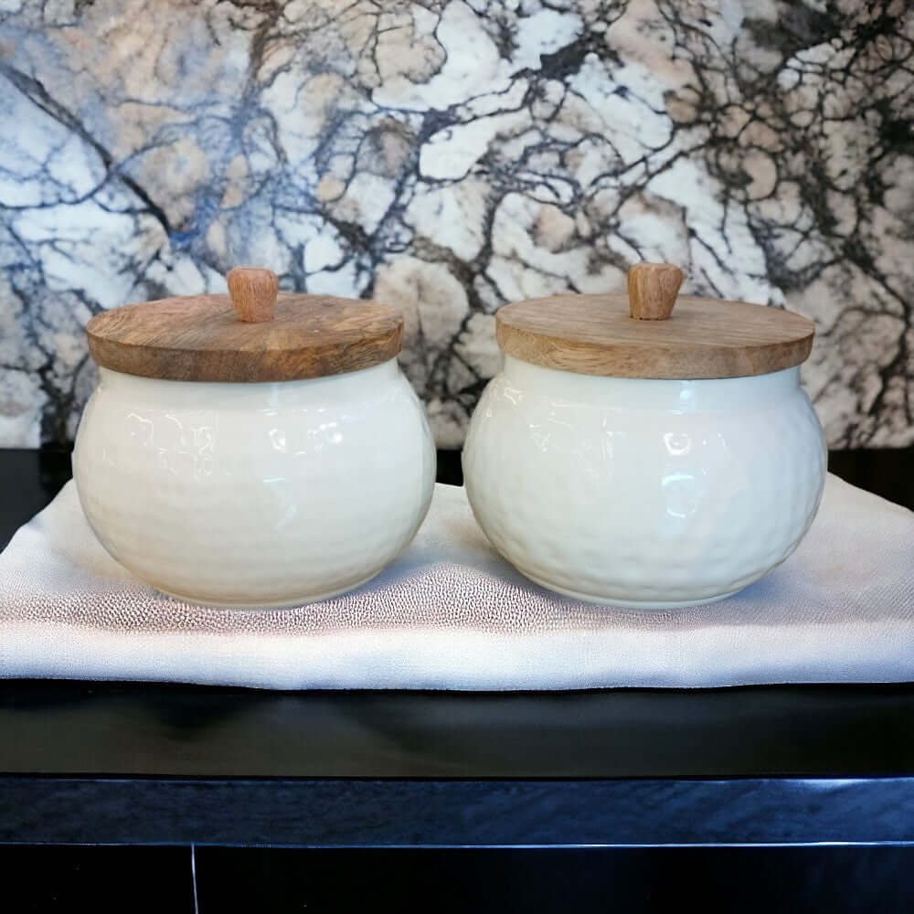 ROYALSTUFFS Modern Hammered Metal Jar Set with Wooden lid- Gift Bowl Set/Home Decor - Royalstuffs.com