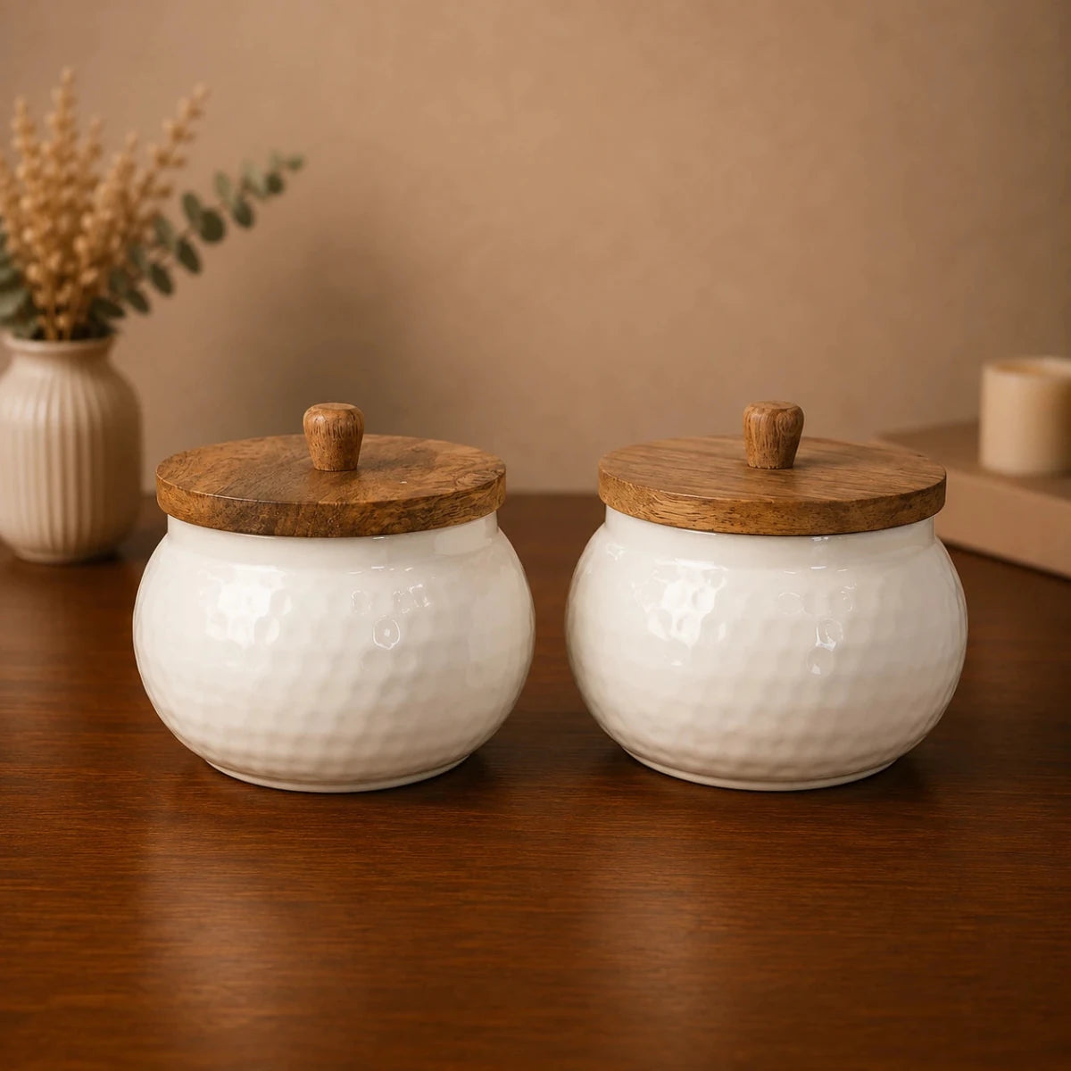 ROYALSTUFFS Modern Hammered Metal Jar Set with Wooden lid- Gift Bowl Set/Home Decor - Royalstuffs.com